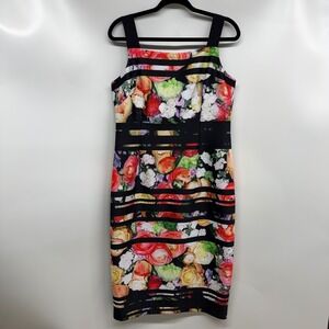 Adrianna Papell Floral Sheath Dress Black Multi Color Stripe Sheath Knee Length
